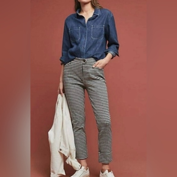 Anthropologie Essential Crop Cuffed Checkered Pants - Picture 1 of 8